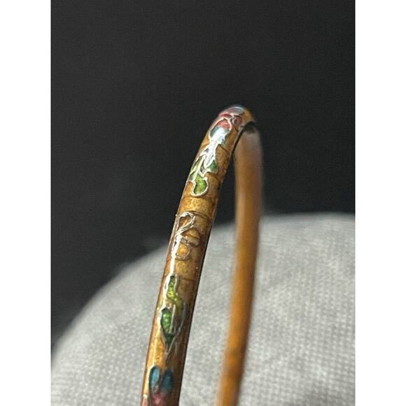 Cloisonne Bangle Bracelet Enamel Flower Asian Vintage Cocktail Fairycore Whimsy - Picture 2 of 5